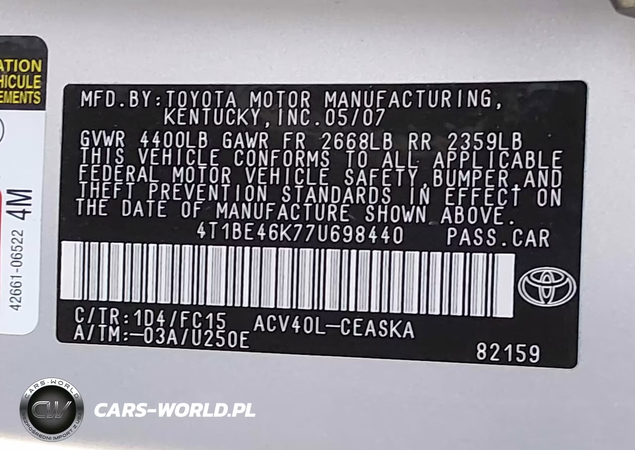 2007 Toyota Camry Ce-Le-Se-Xle VIN:4T1BE46K77U698440 - 9
