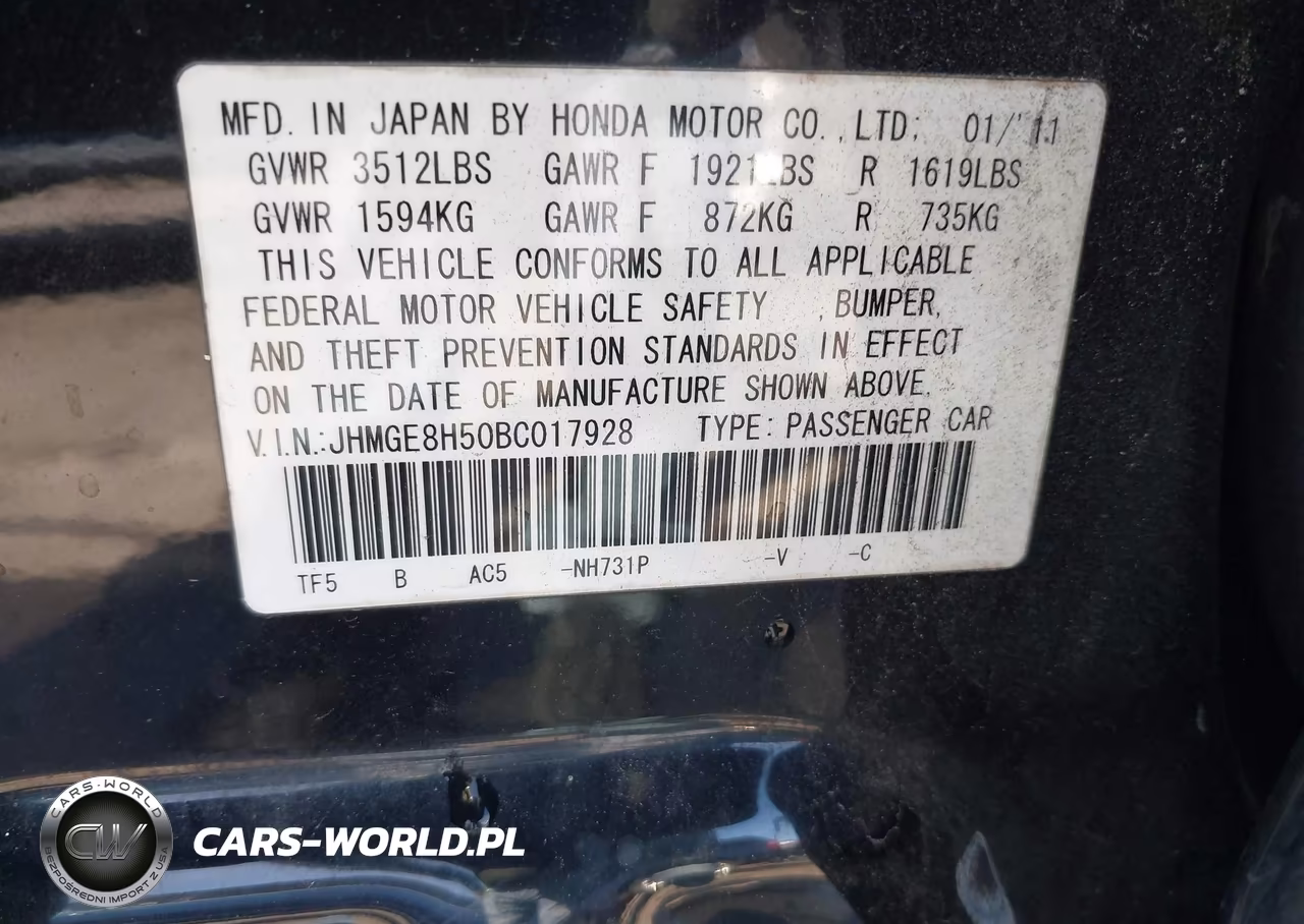 2011 Honda Fit Sport VIN:JHMGE8H50BC017928 - 9