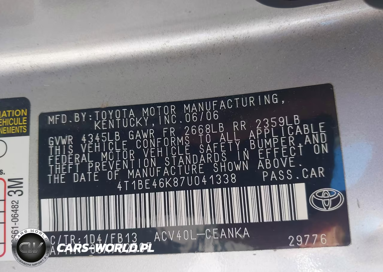 2007 Toyota Camry Le VIN:4T1BE46K87U041338 - 9