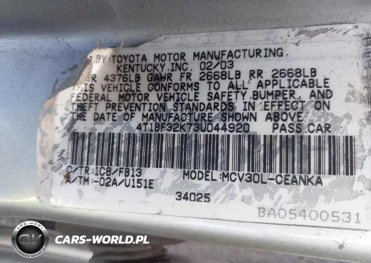 2003 Toyota Camry Le V6 VIN:4T1BF32K73U044920 - 9