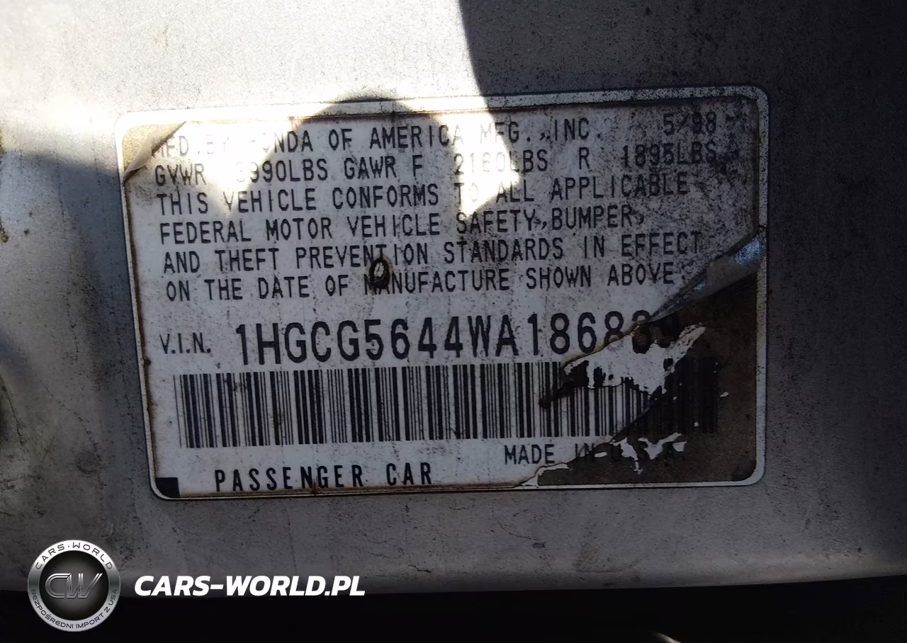 1998 Honda Accord Sdn Lx VIN:1HGCG5644WA186839 - 9