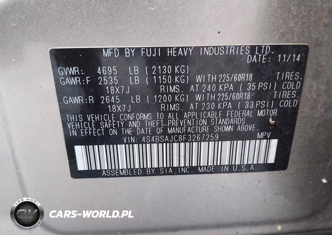 2015 Subaru Outback 2.5I Limited VIN:4S4BSAJC8F3267259 - 9