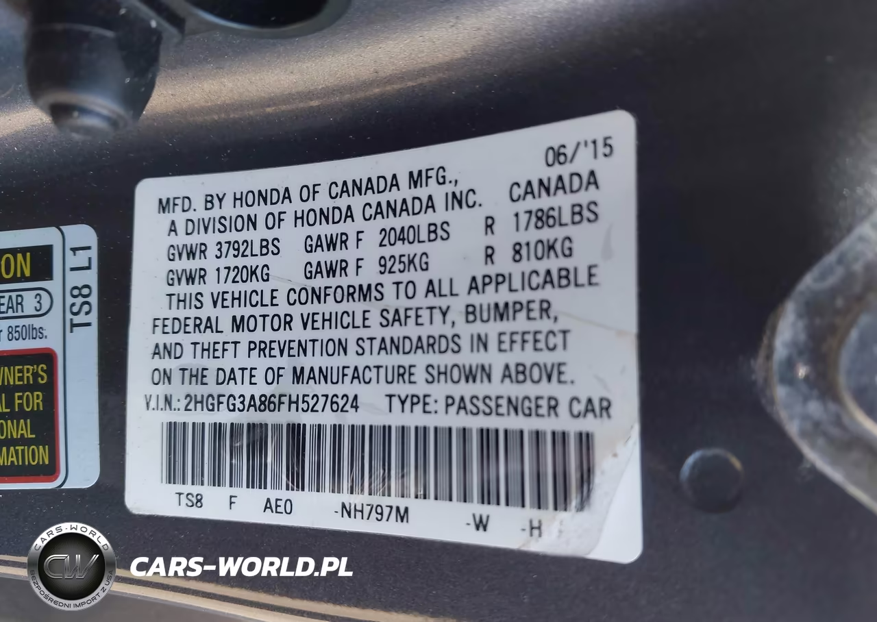 2015 Honda Civic Ex VIN:2HGFG3A86FH527624 - 9
