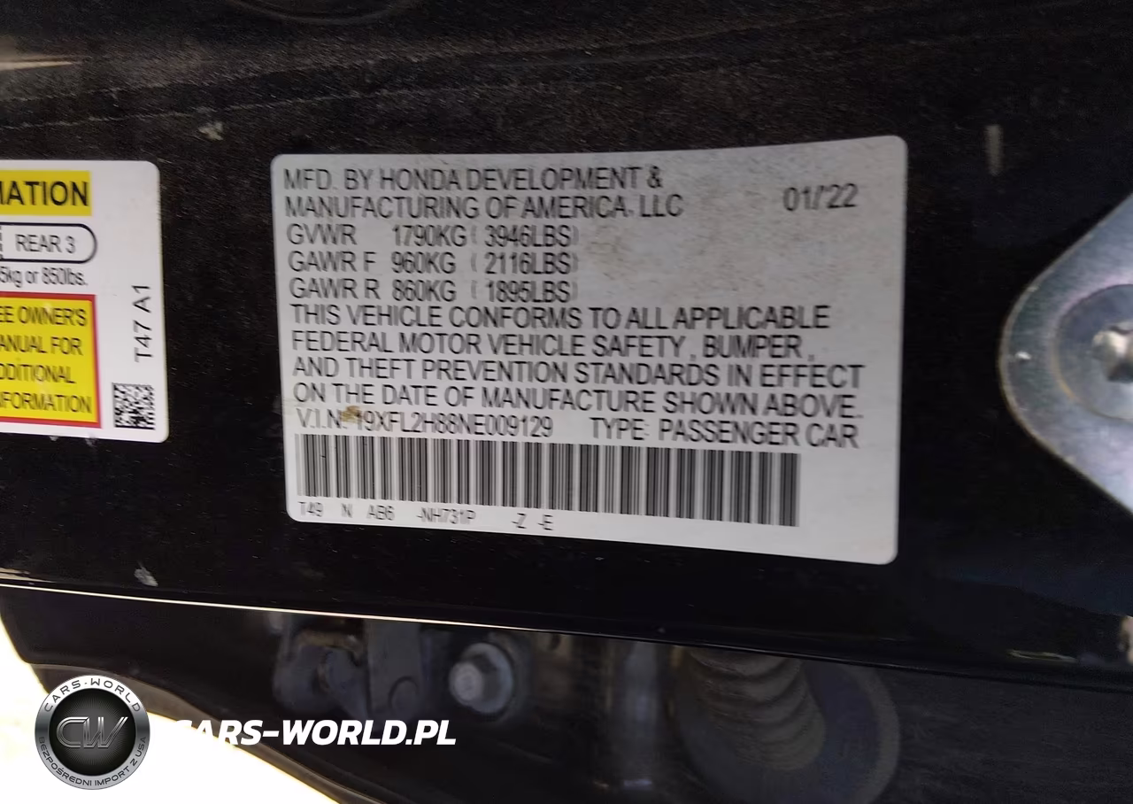 2022 Honda Civic Sport VIN:19XFL2H88NE009129 - 9