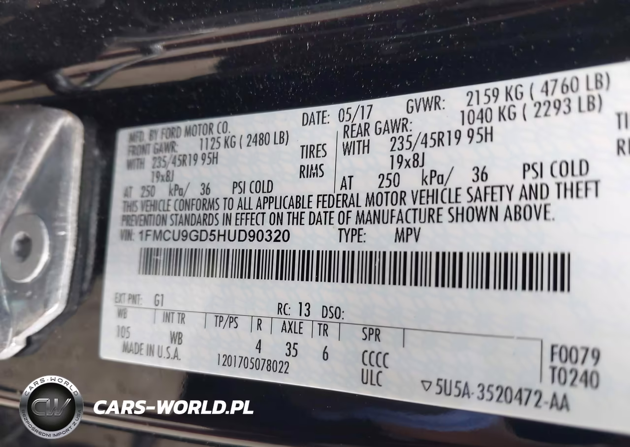 2017 Ford Escape Se VIN:1FMCU9GD5HUD90320 - 9