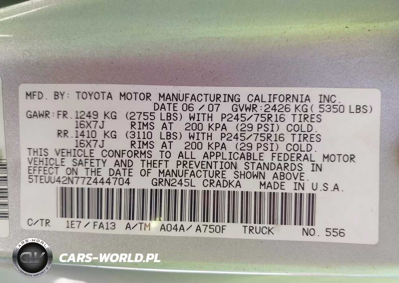 2007 Toyota Tacoma Base V6 VIN:5TEUU42N77Z444704 - 9