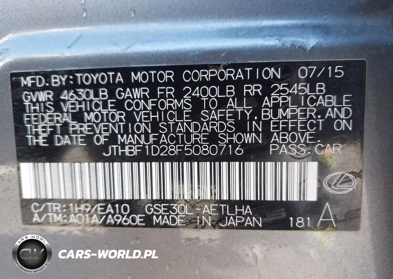 2015 Lexus Is 250 VIN:JTHBF1D28F5080716 - 9
