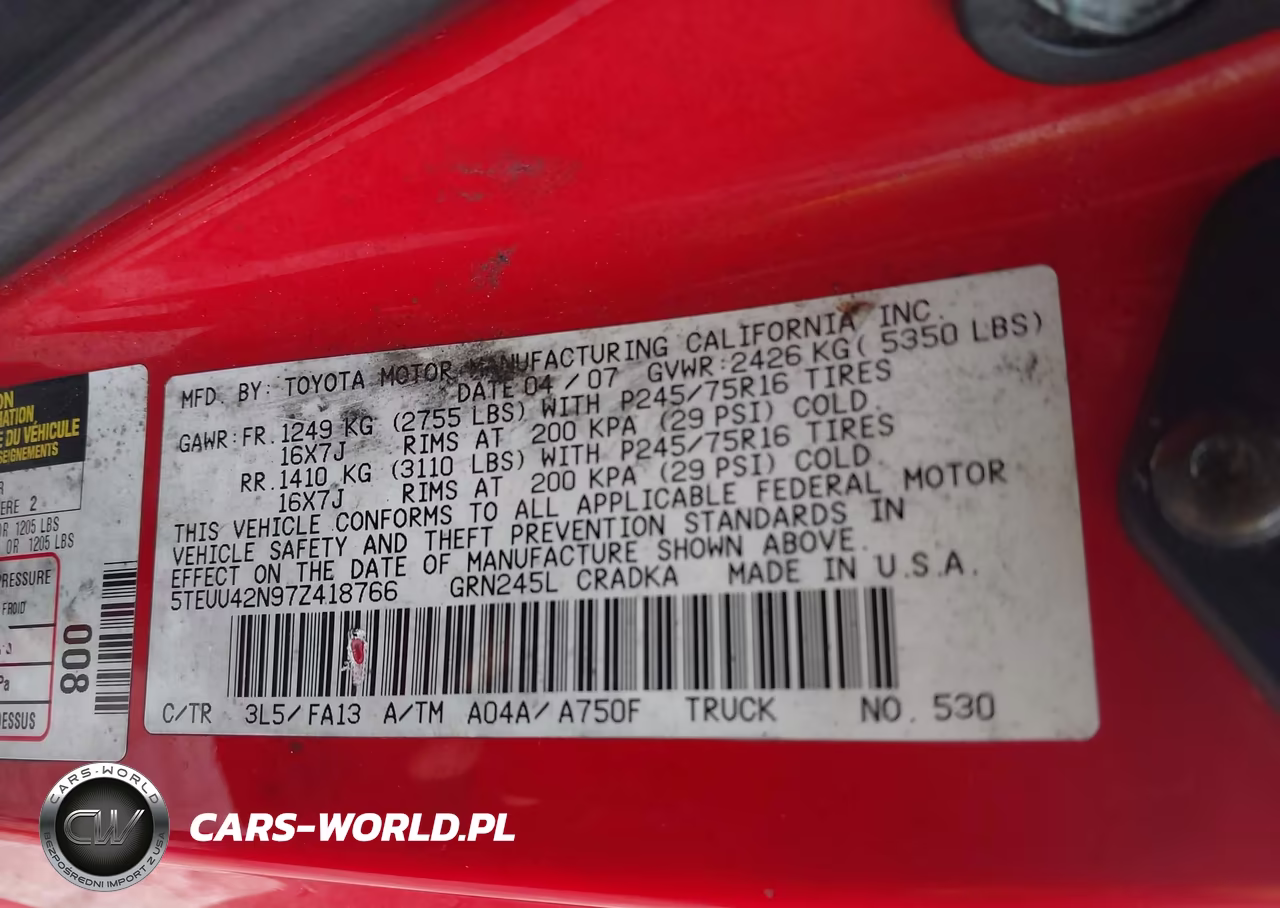 2007 Toyota Tacoma Base V6 VIN:5TEUU42N97Z418766 - 9