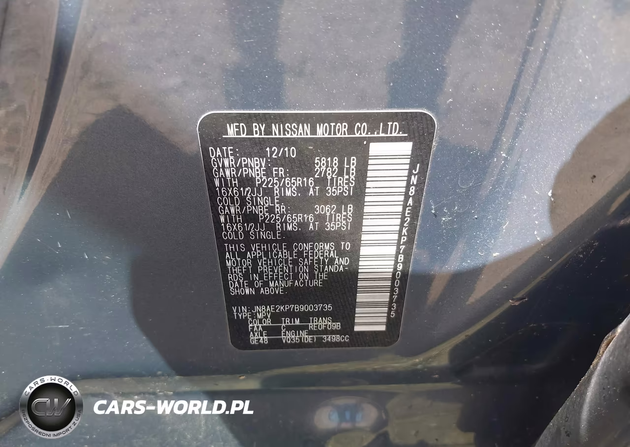 2011 Nissan Quest S VIN:JN8AE2KP7B9003735 - 9