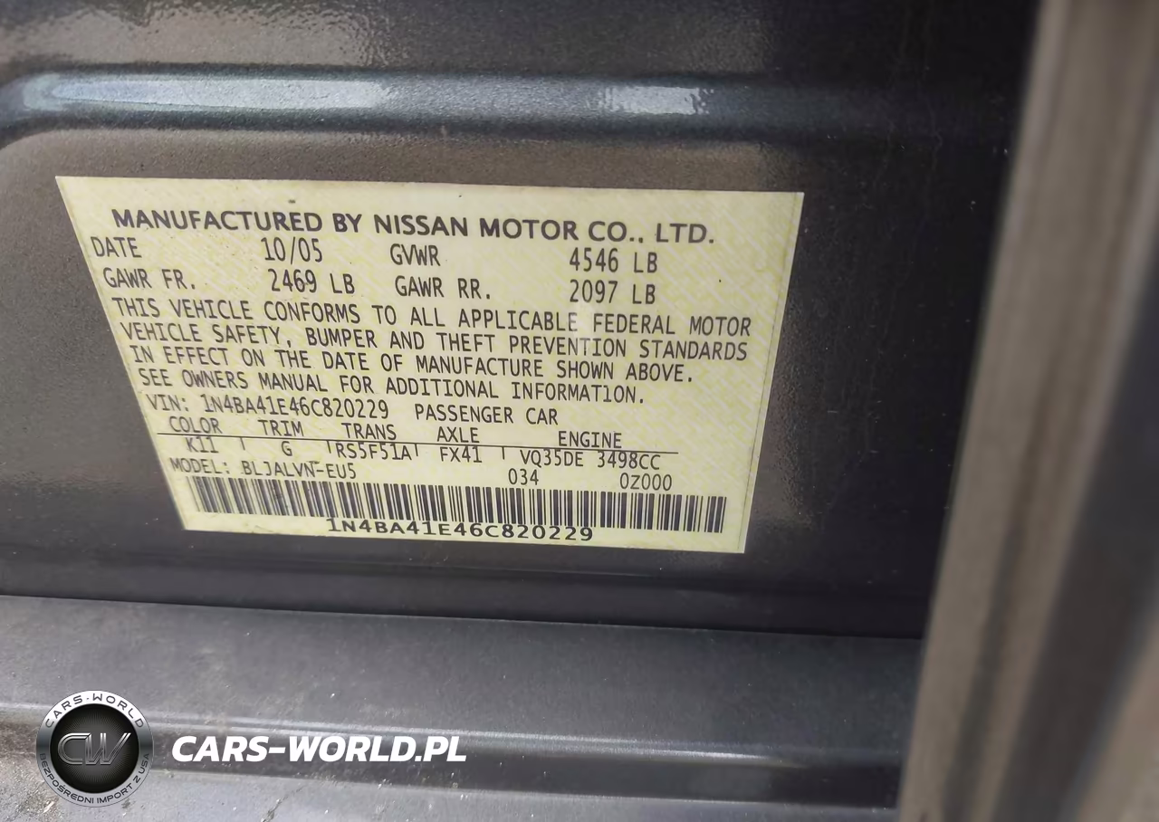 2006 Nissan Maxima 3.5 Se VIN:1N4BA41E46C820229 - 9
