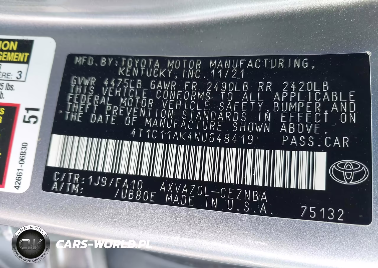 2022 Toyota Camry Le VIN:4T1C11AK4NU648419 - 9