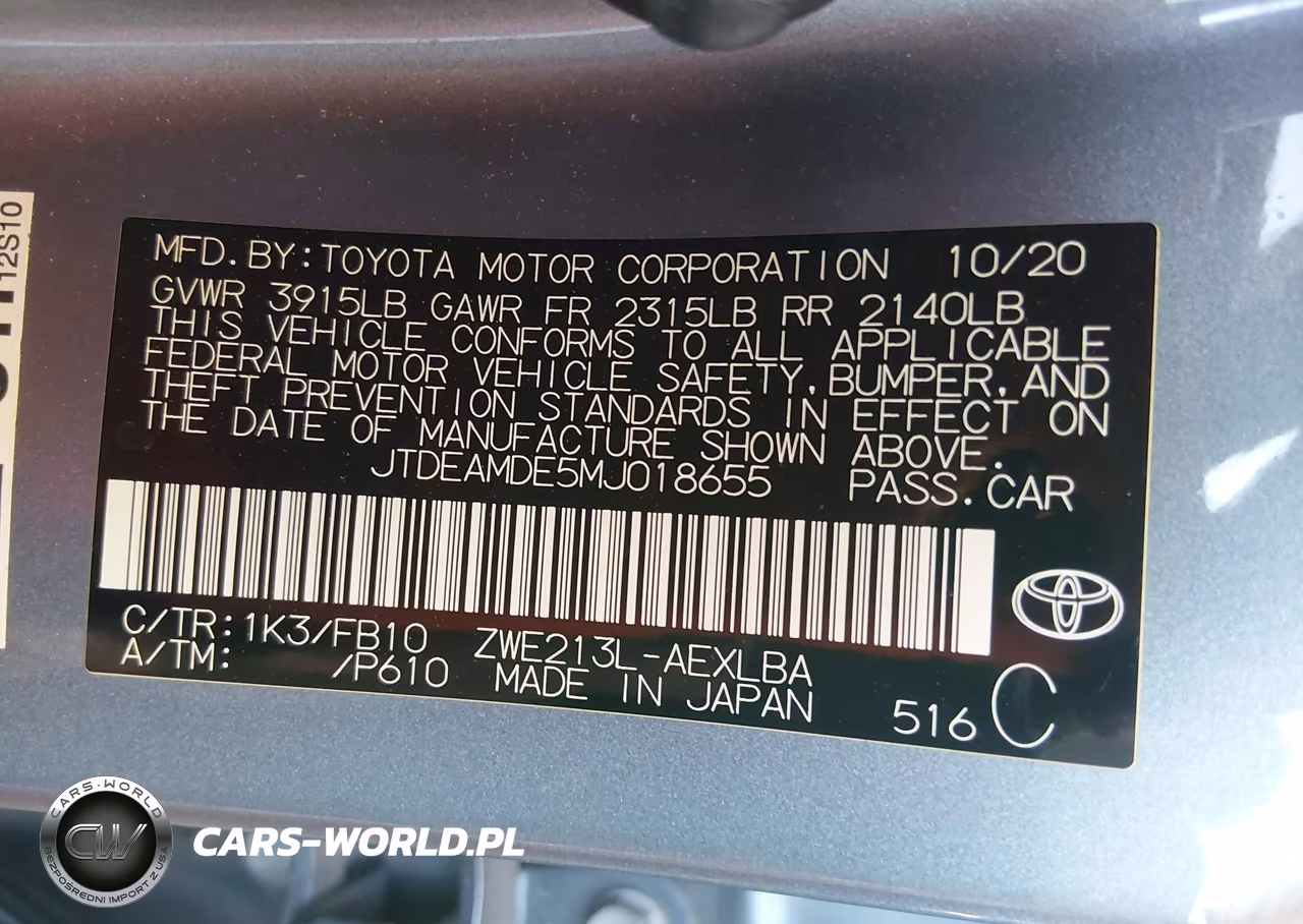 2021 Toyota Corolla Hybrid Le VIN:JTDEAMDE5MJ018655 - 9