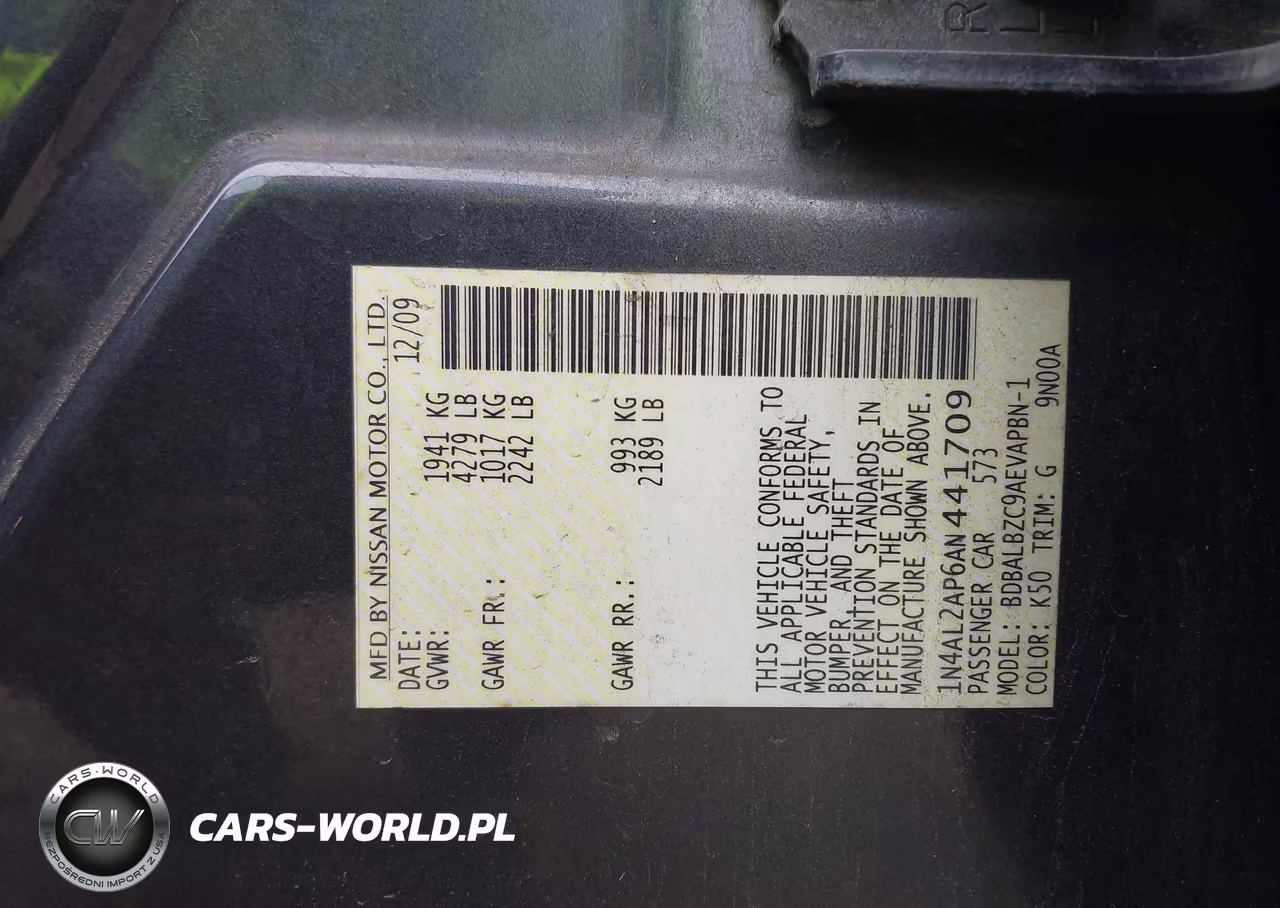 2010 Nissan Altima 2.5 S VIN:1N4AL2AP6AN441709 - 9
