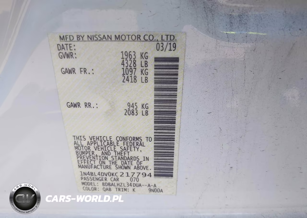 2019 Nissan Altima 2.5 Sv VIN:1N4BL4DV0KC217794 - 9