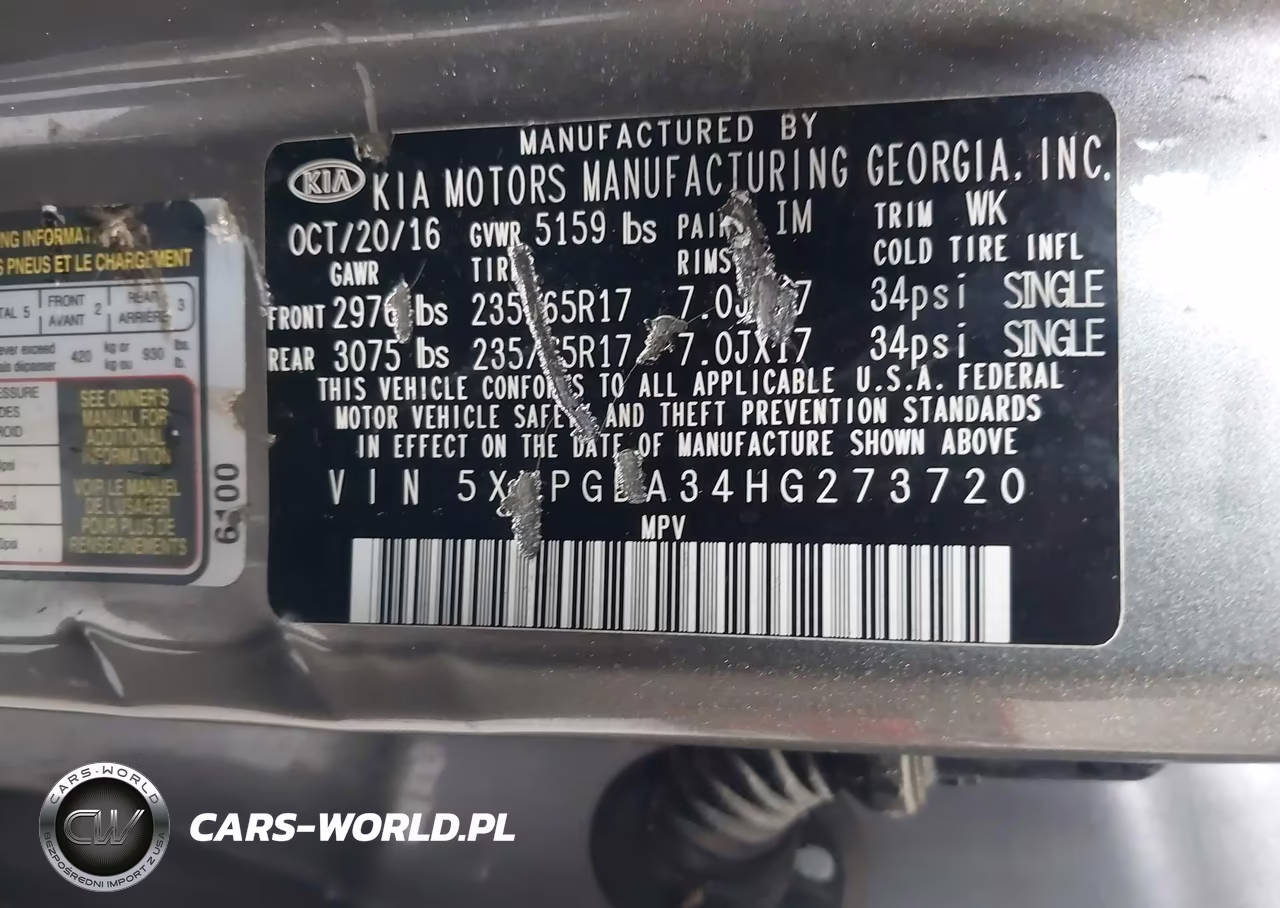 2017 Kia Sorento 2.4L Lx VIN:5XYPGDA34HG273720 - 9