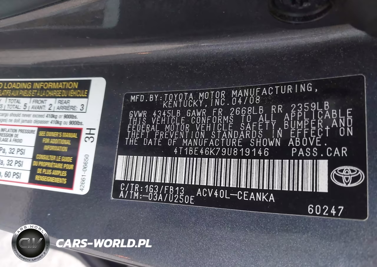 2009 Toyota Camry Le VIN:4T1BE46K79U819146 - 9