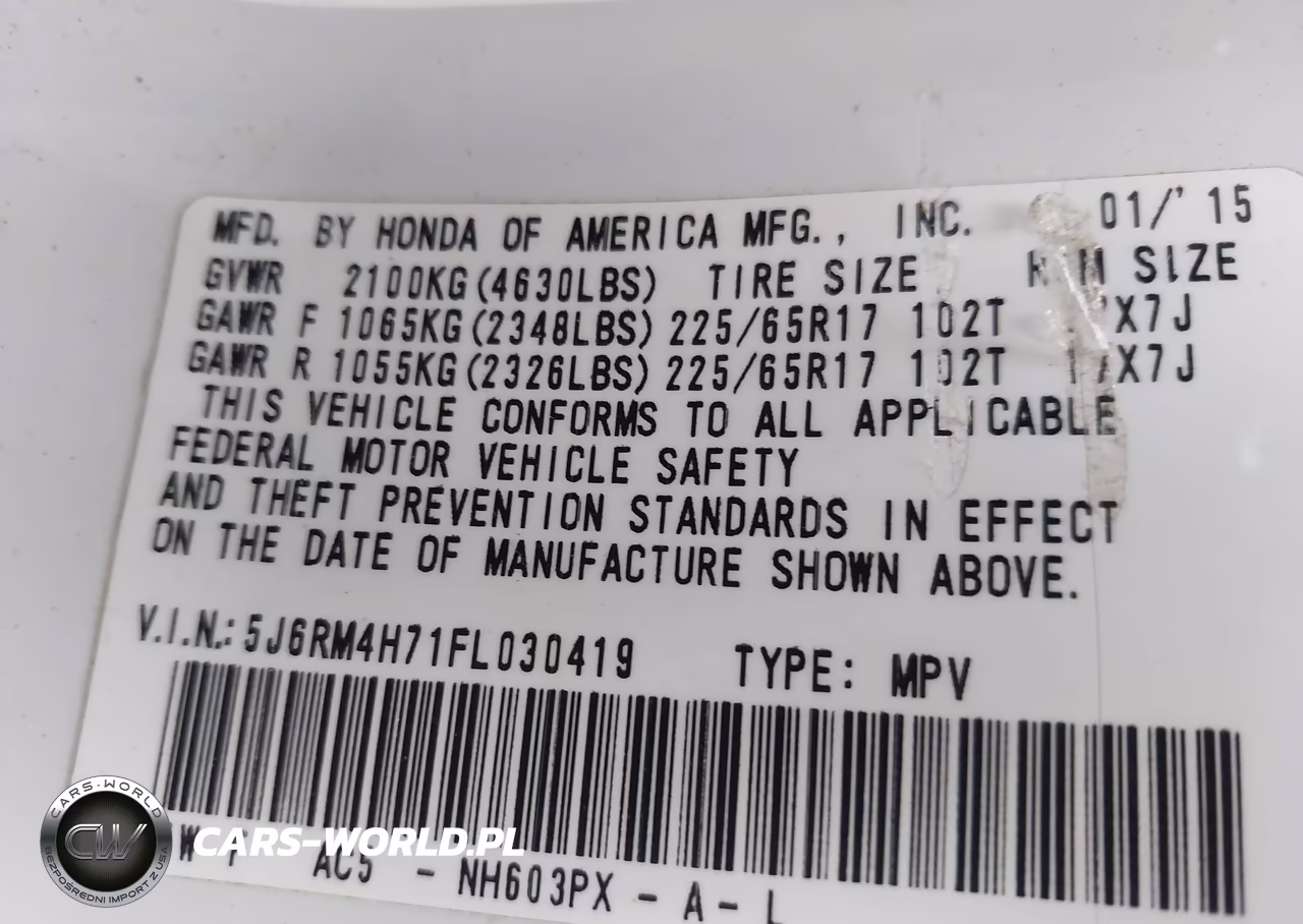 2015 Honda Cr-V Ex-L VIN:5J6RM4H71FL030419 - 9