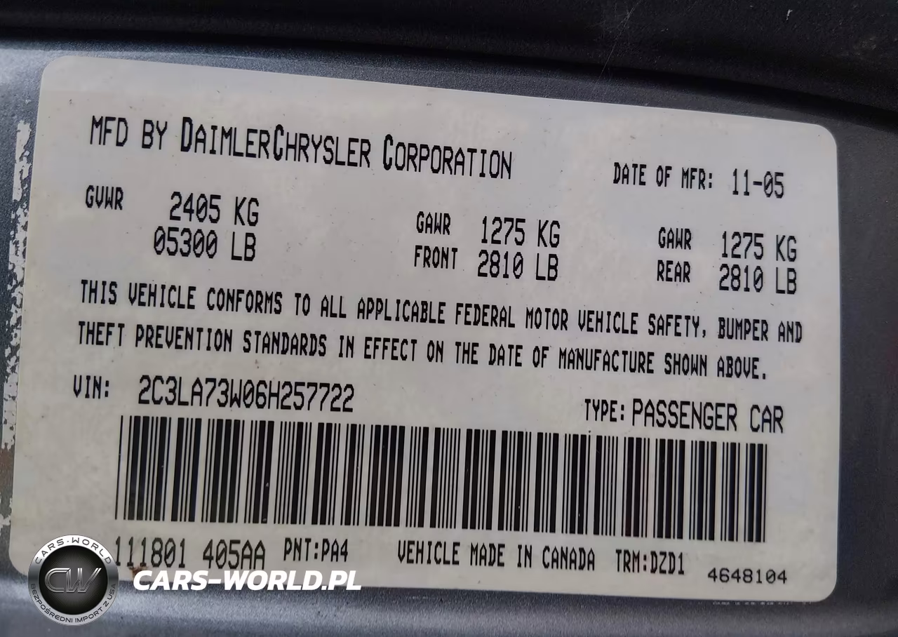 2006 Chrysler 300C Srt8 VIN:2C3LA73W06H257722 - 9