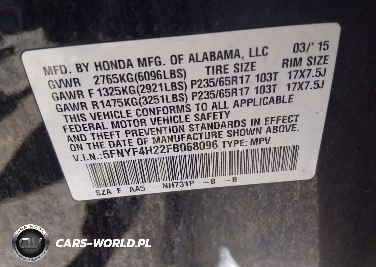 2015 Honda Pilot Lx VIN:5FNYF4H22FB068096 - 9