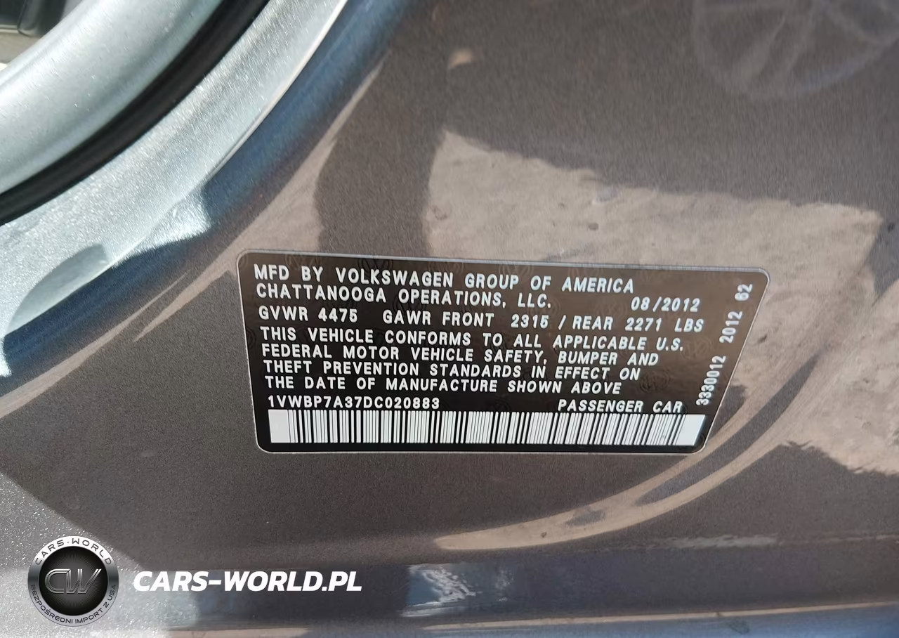 2013 Volkswagen Passat 2.5L Se VIN:1VWBP7A37DC020883 - 9