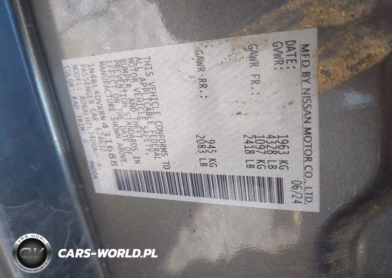 2024 Nissan Altima Sv Fwd VIN:1N4BL4DVXRN431688 - 9