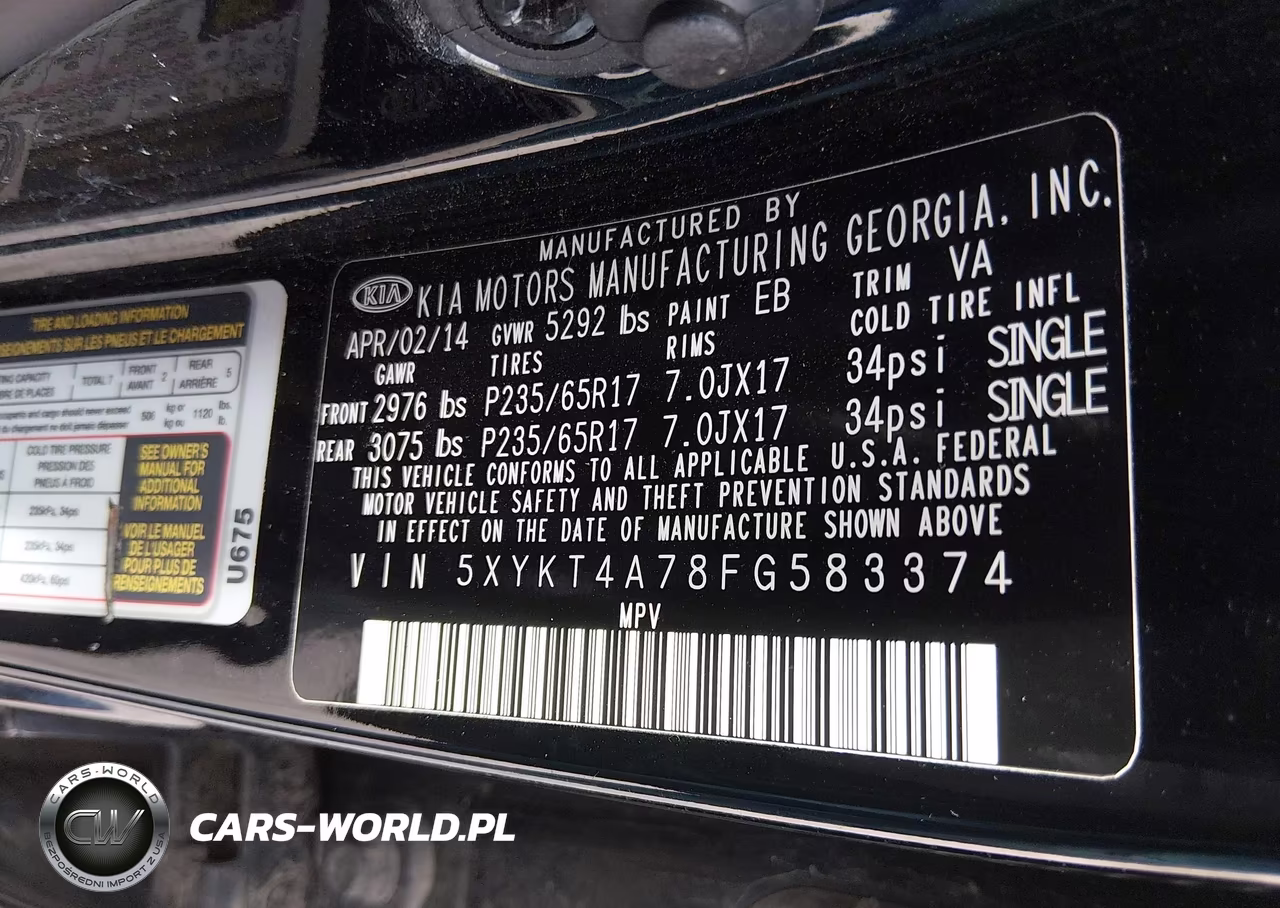 2015 Kia Sorento Lx V6 VIN:5XYKT4A78FG583374 - 9