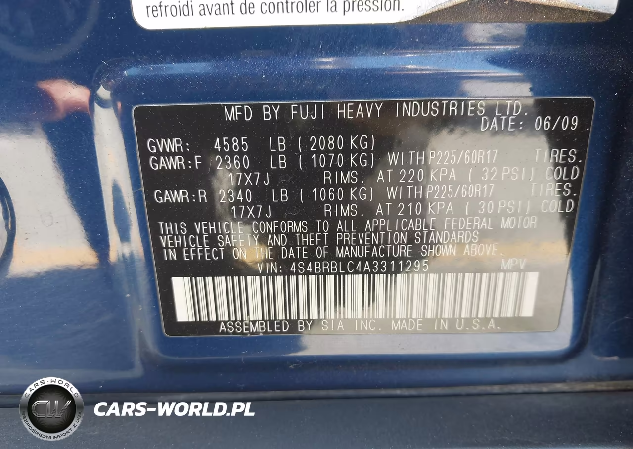 2010 Subaru Outback 2.5I Limited VIN:4S4BRBLC4A3311295 - 9