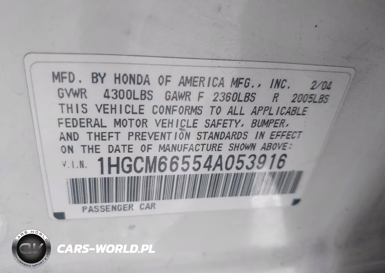 2004 Honda Accord 3.0 Ex VIN:1HGCM66554A053916 - 9