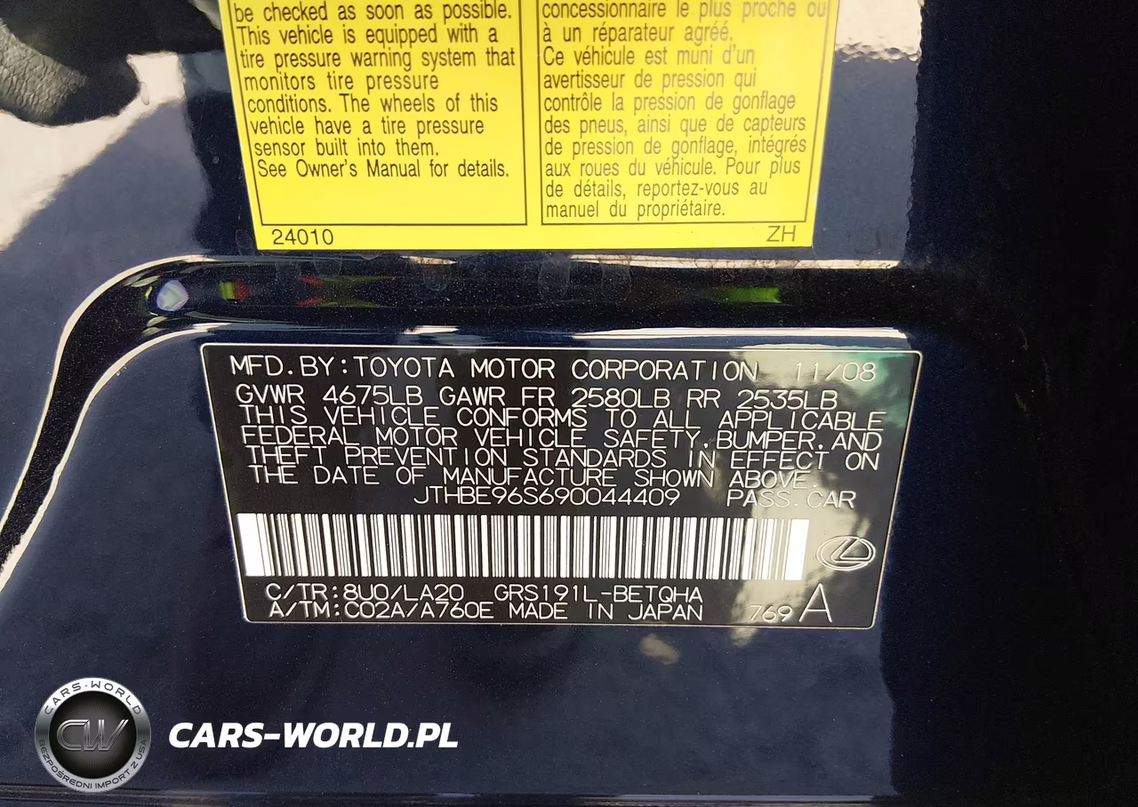 2009 Lexus Gs 350 VIN:JTHBE96S690044409 - 9