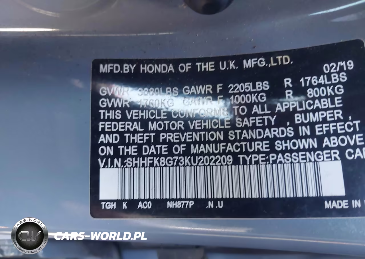 2019 Honda Civic Type R Touring VIN:SHHFK8G73KU202209 - 9