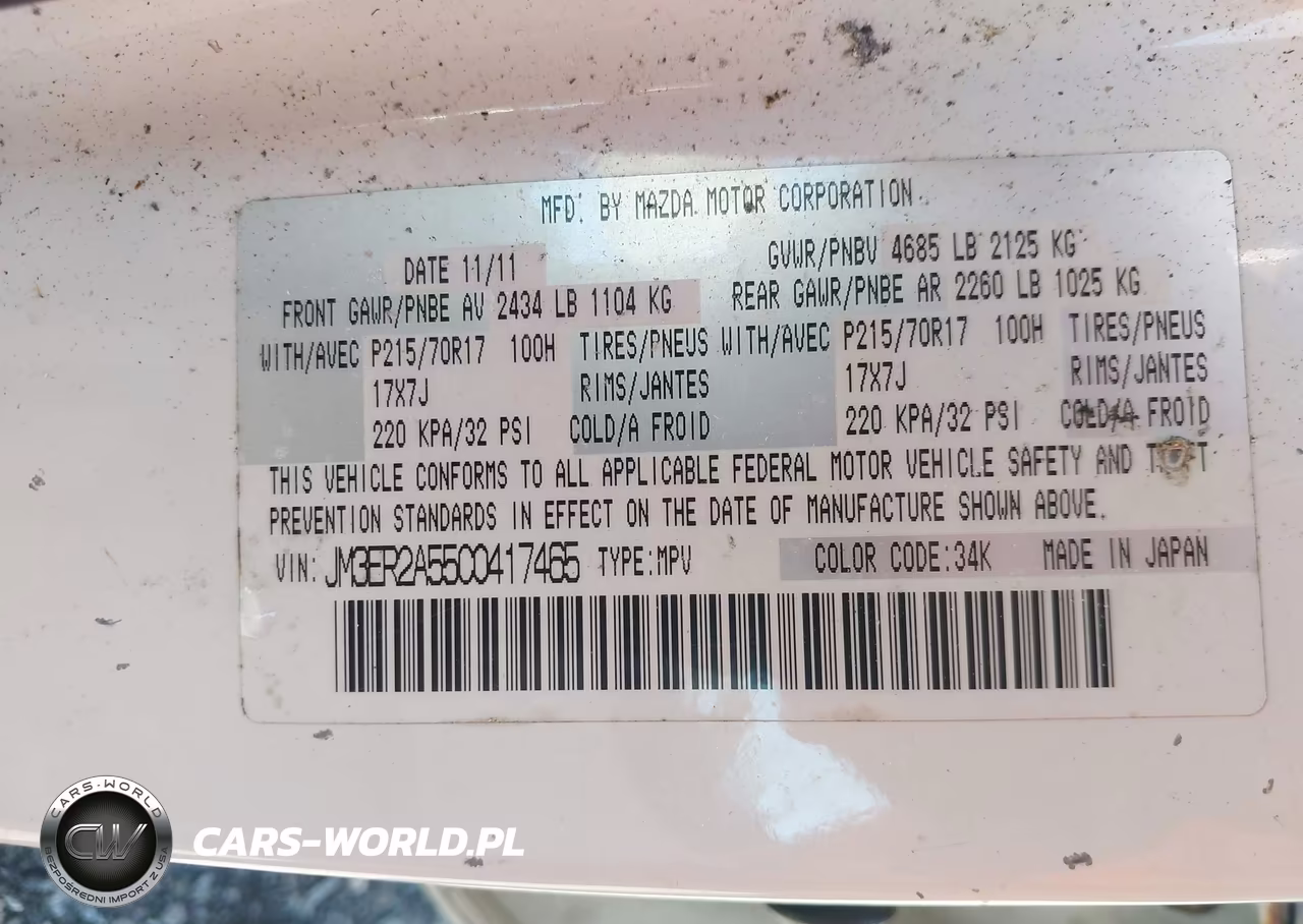 2012 Mazda Cx-7 VIN:JM3ER2A55C0417465 - 9