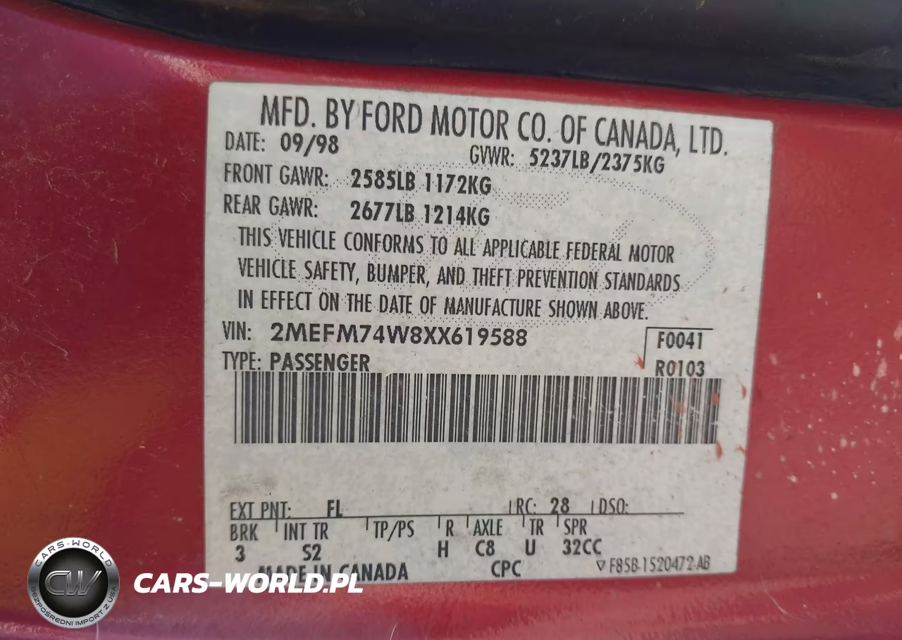 1999 Mercury Grand Marquis Gs VIN:2MEFM74W8XX619588 - 9