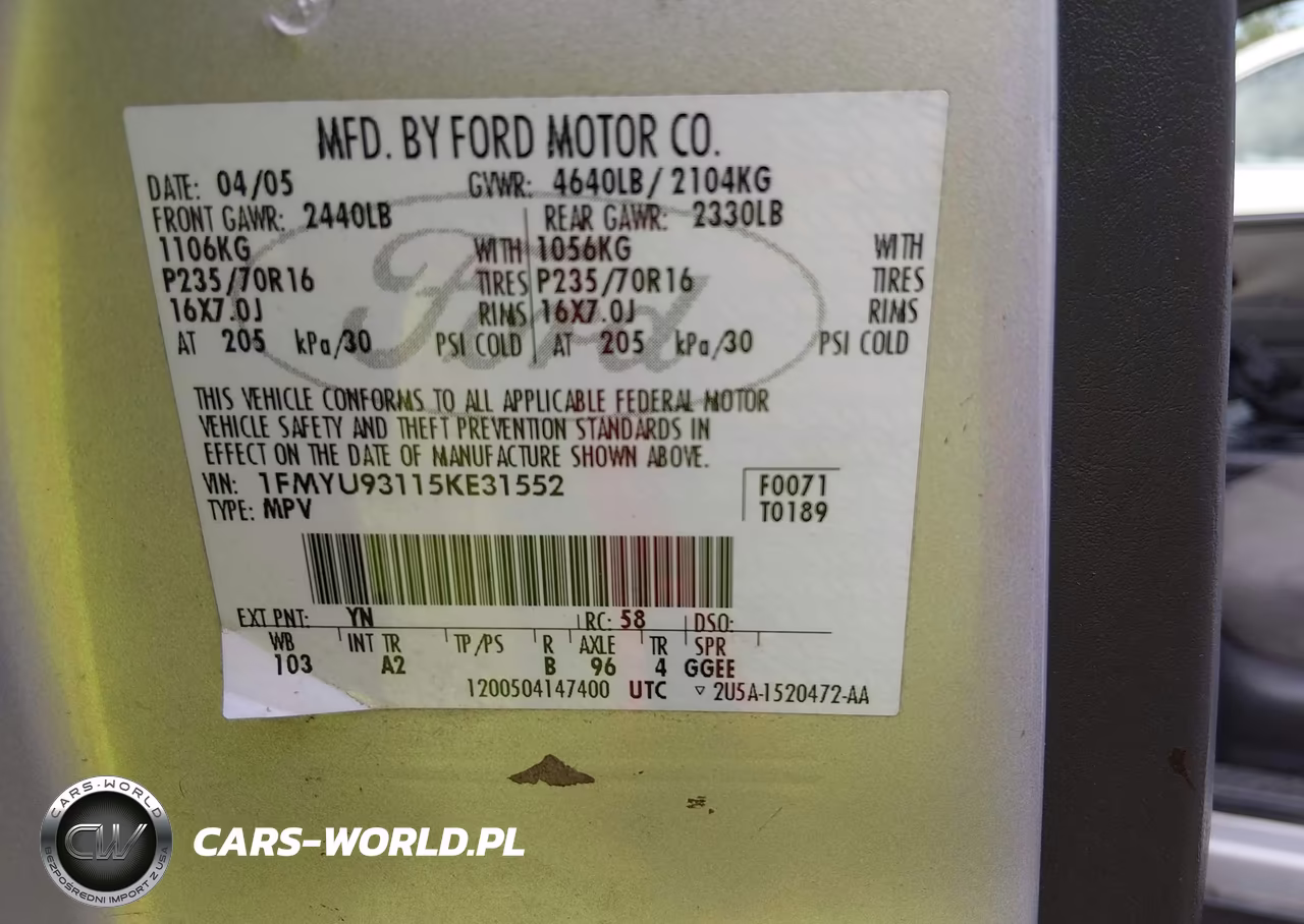 2005 Ford Escape Xlt VIN:1FMYU93115KE31552 - 9