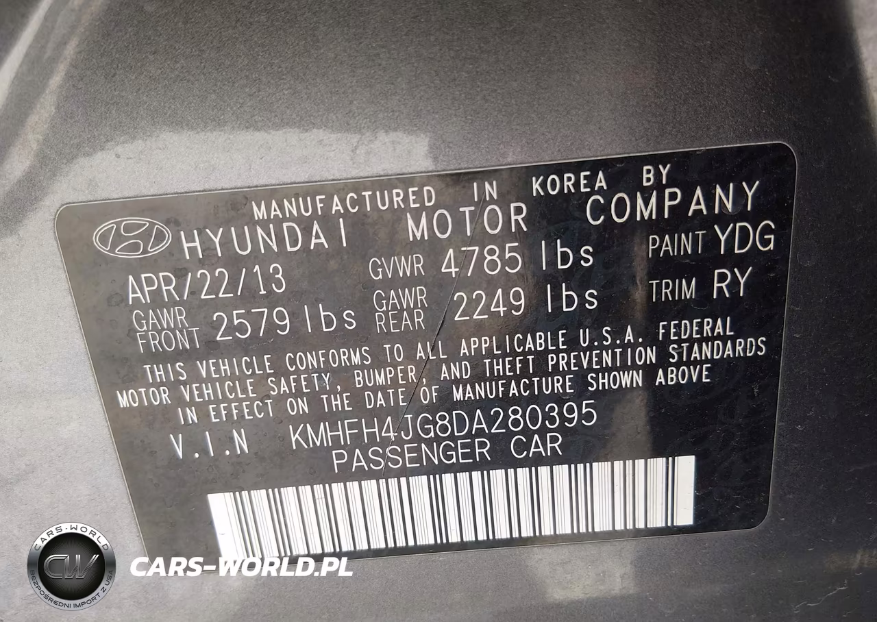 2013 Hyundai Azera VIN:KMHFH4JG8DA280395 - 9