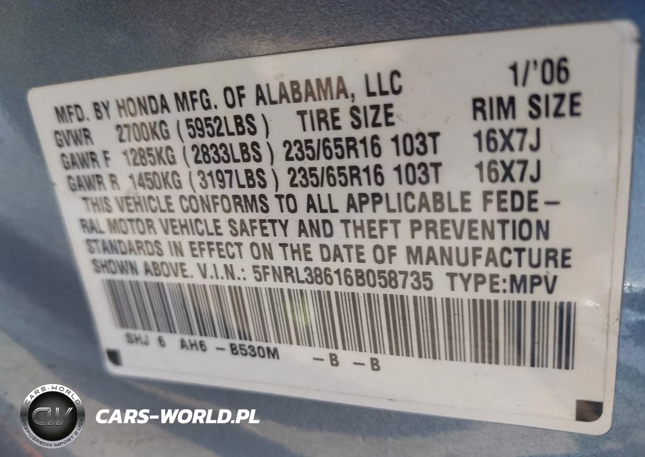 2006 Honda Odyssey Ex-L VIN:5FNRL38616B058735 - 9