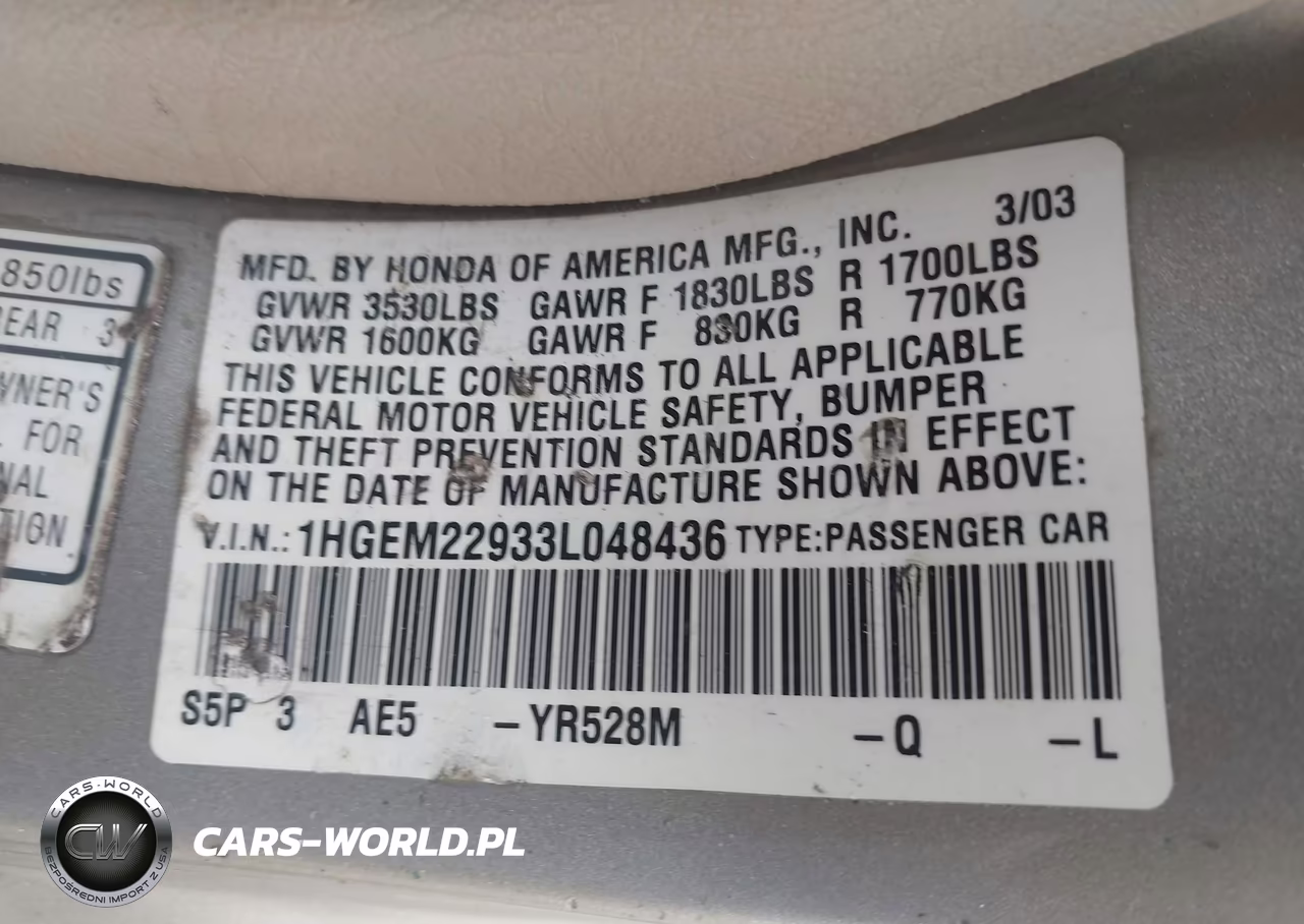 2003 Honda Civic Ex VIN:1HGEM22933L048436 - 9
