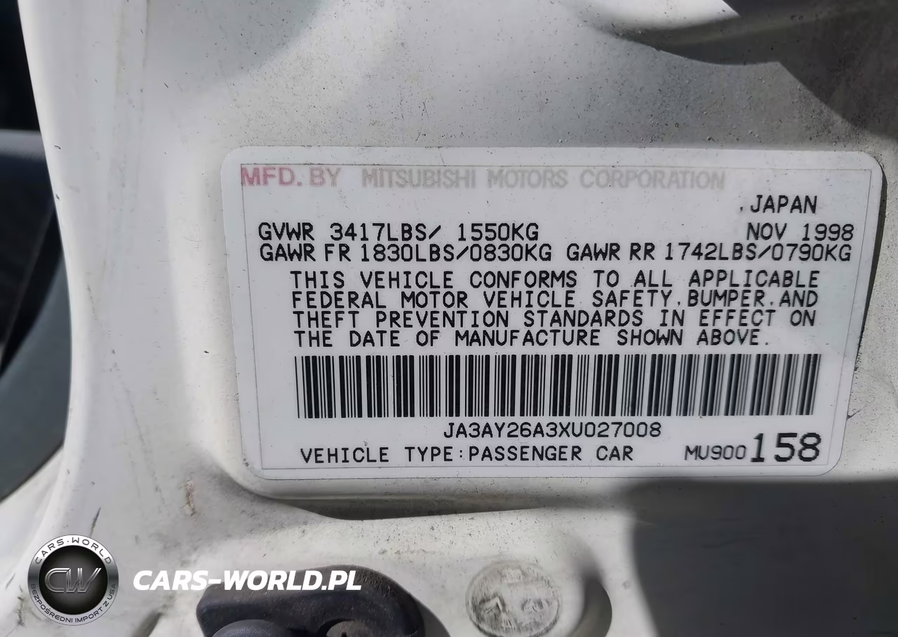 1999 Mitsubishi Mirage De VIN:JA3AY26A3XU027008 - 9