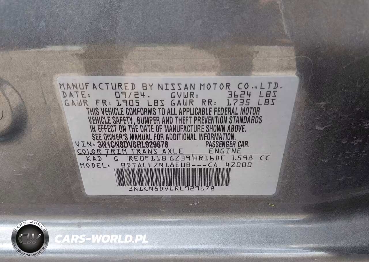 2024 Nissan Versa 1.6 S VIN:3N1CN8DV6RL929678 - 9