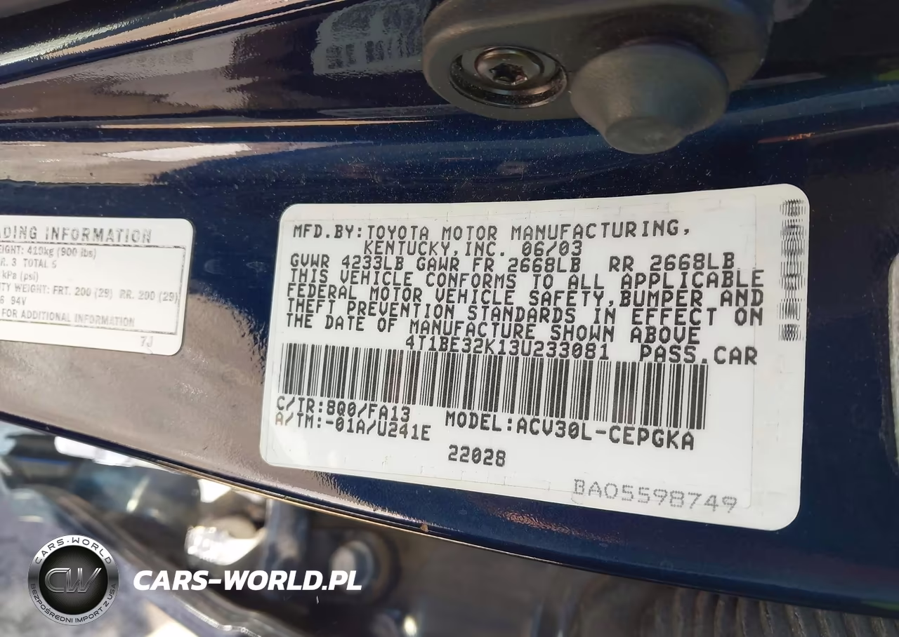 2003 Toyota Camry Xle VIN:4T1BE32K13U233081 - 9