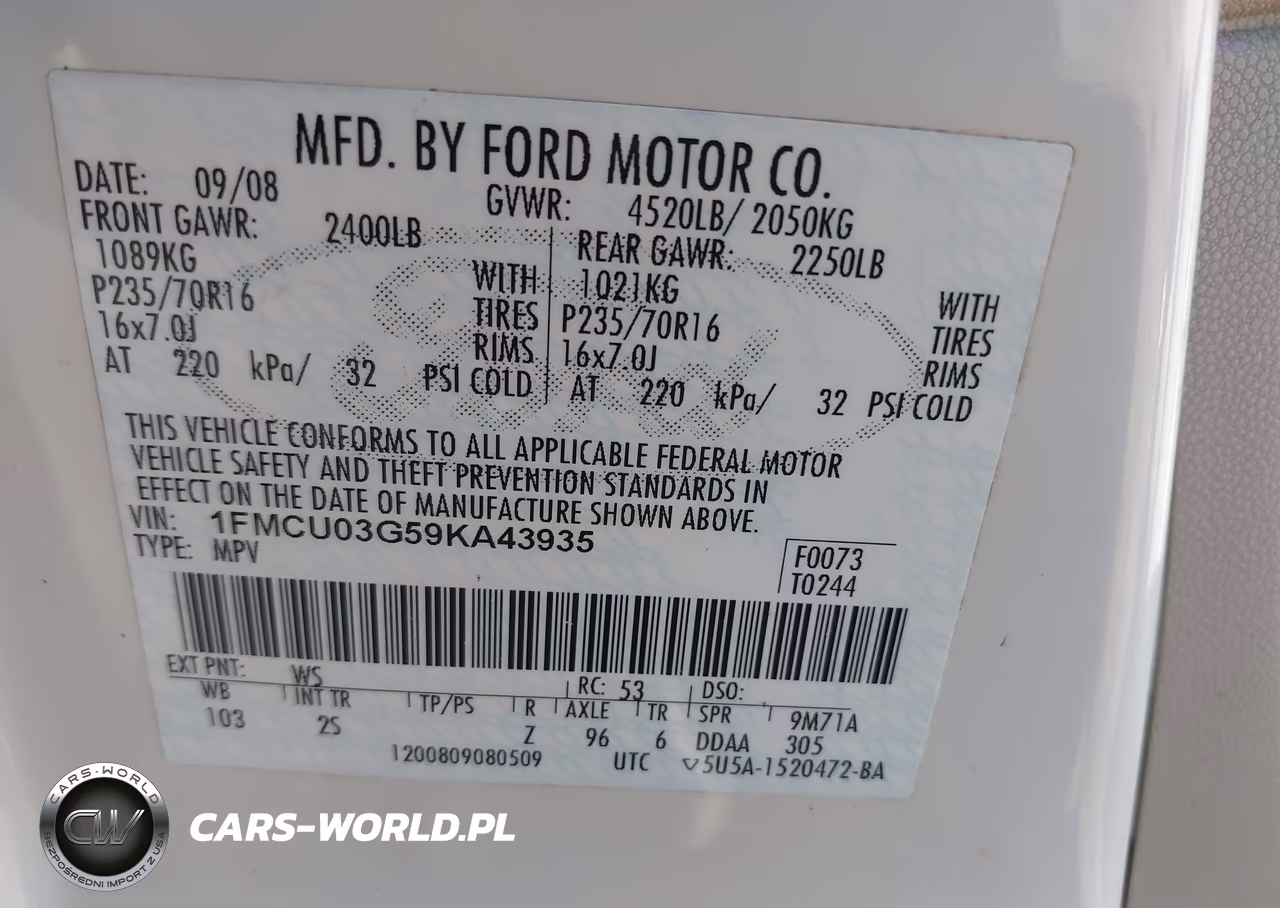 2009 Ford Escape Xlt VIN:1FMCU03G59KA43935 - 9