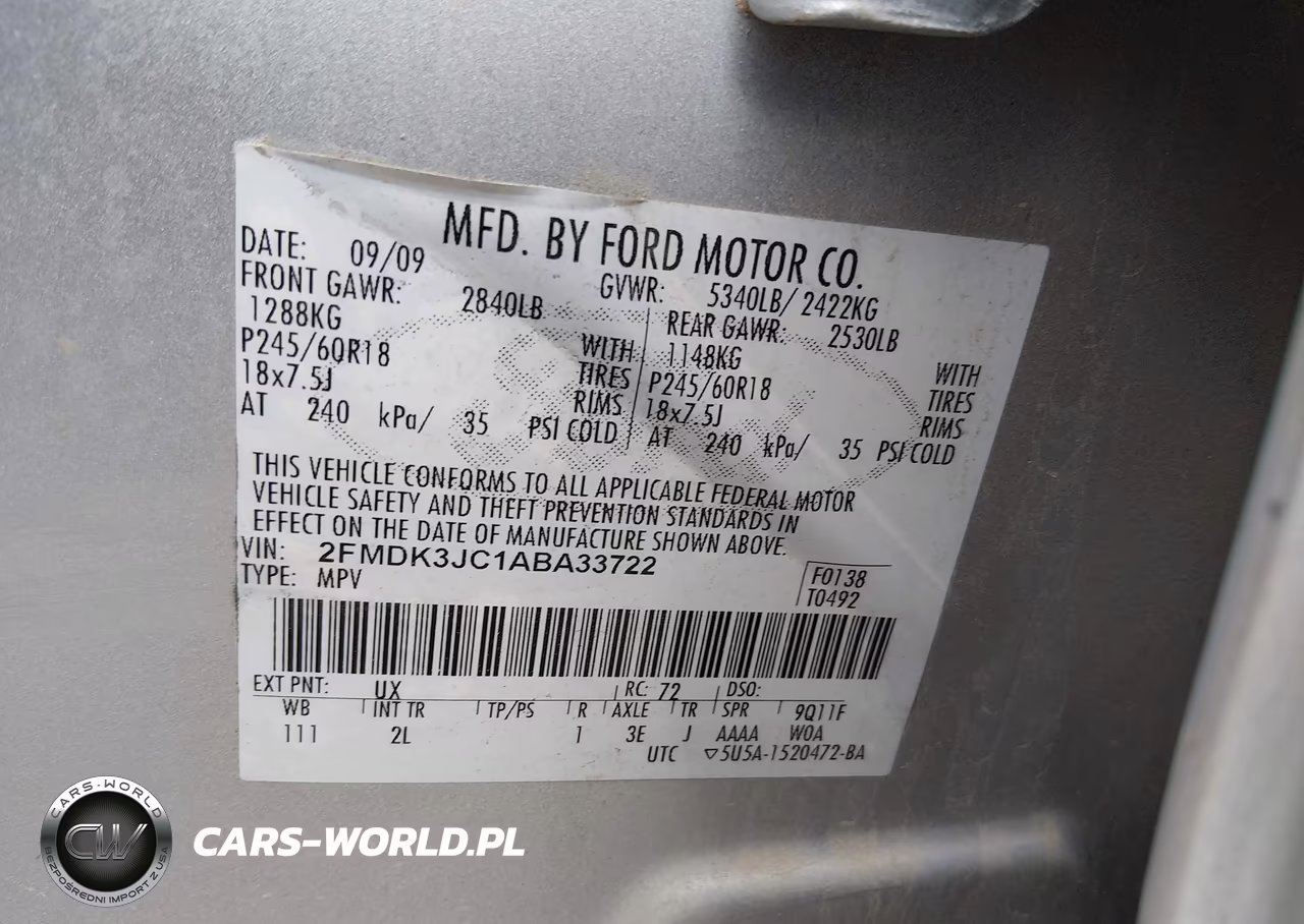2010 Ford Edge Sel VIN:2FMDK3JC1ABA33722 - 9