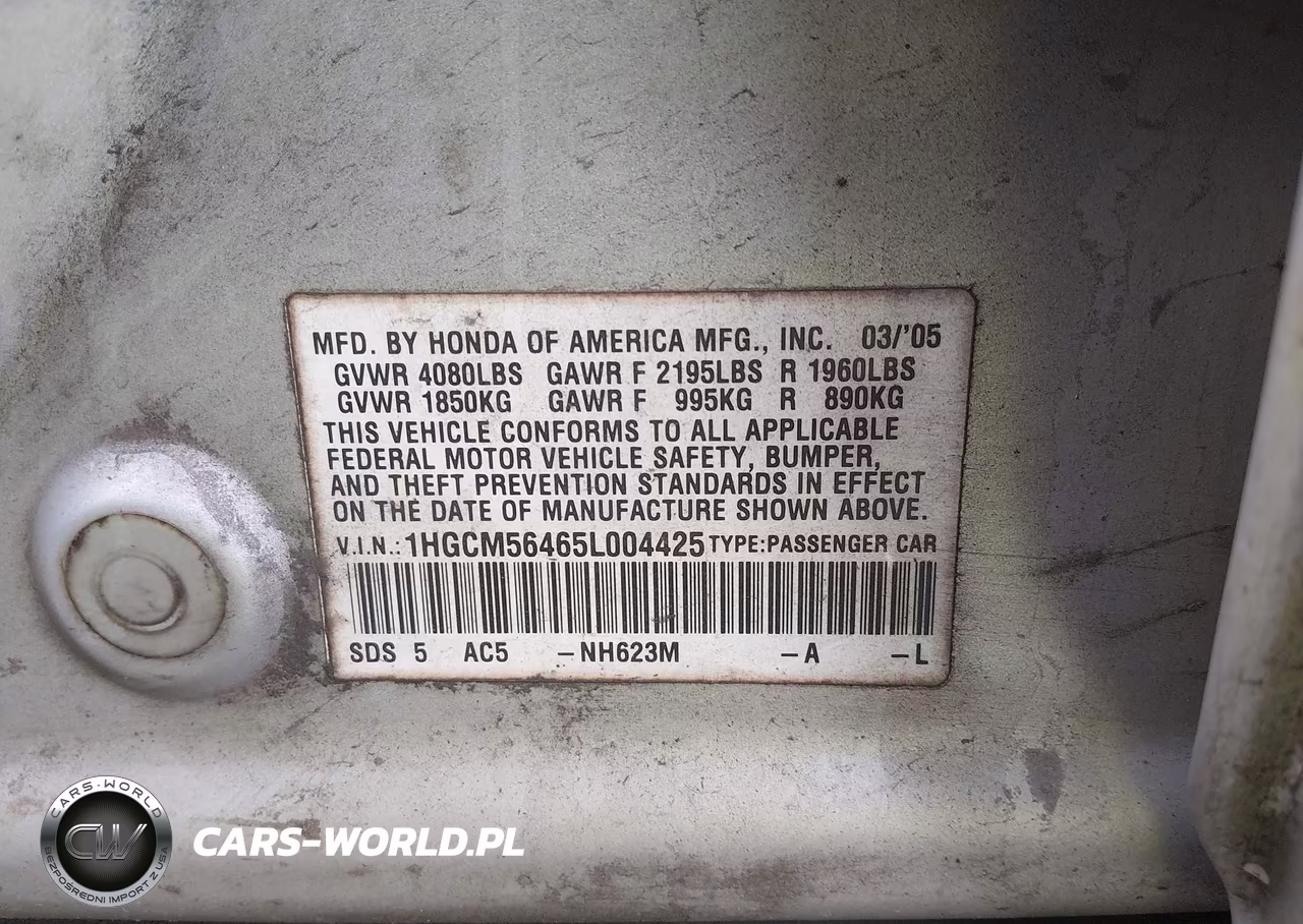 2005 Honda Accord 2.4 Lx VIN:1HGCM56465L004425 - 9