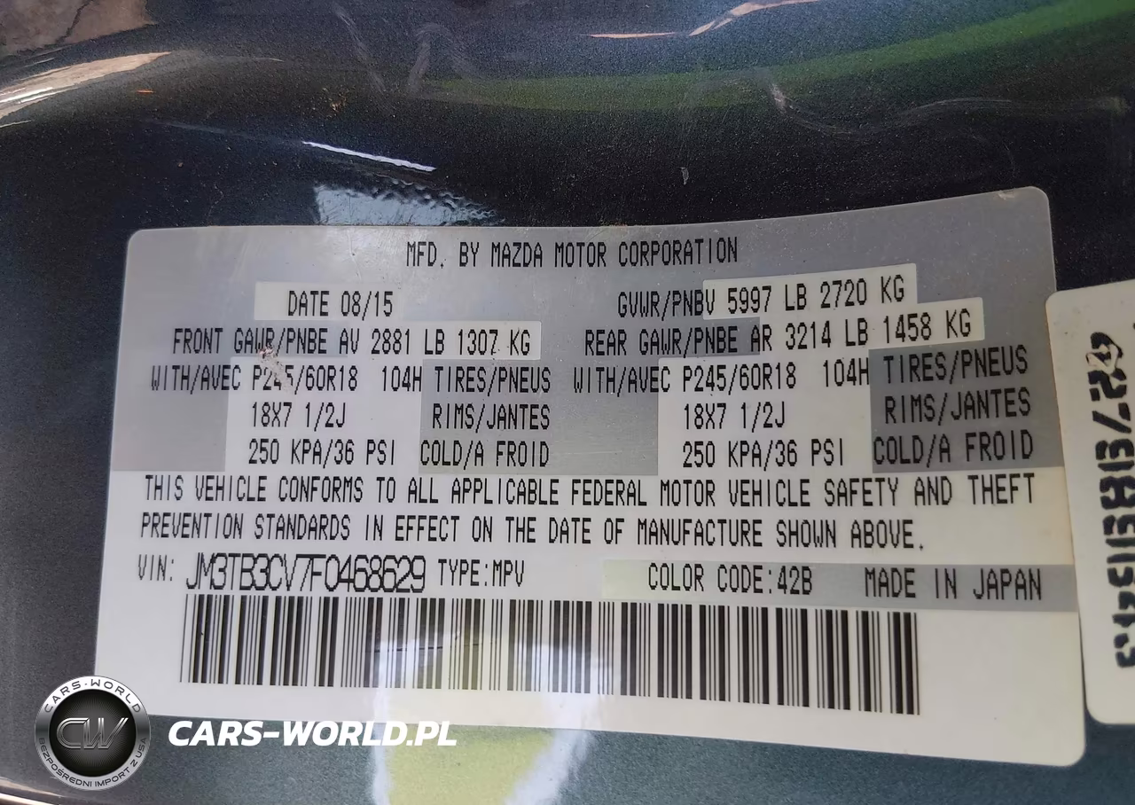 2015 Mazda Cx-9 Touring VIN:JM3TB3CV7F0468629 - 9