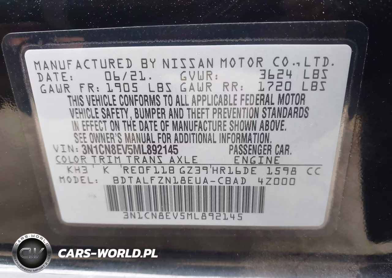 2021 Nissan Versa Sv Xtronic Cvt VIN:3N1CN8EV5ML892145 - 9