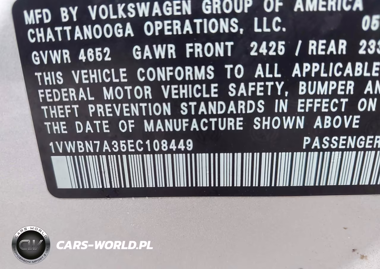 2014 Volkswagen Passat 2.0L Tdi Se VIN:1VWBN7A35EC108449 - 9