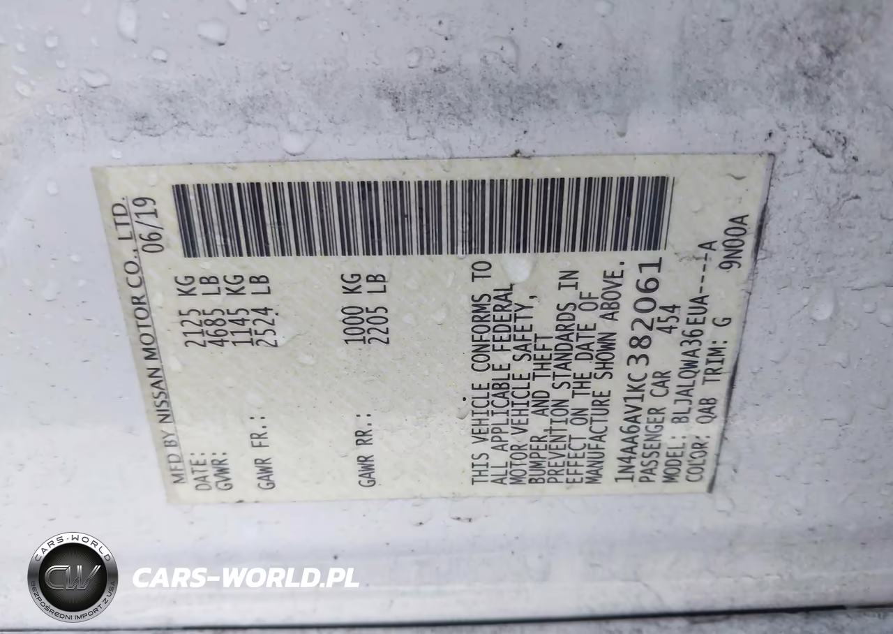 2019 Nissan Maxima 3.5 S VIN:1N4AA6AV1KC382061 - 9