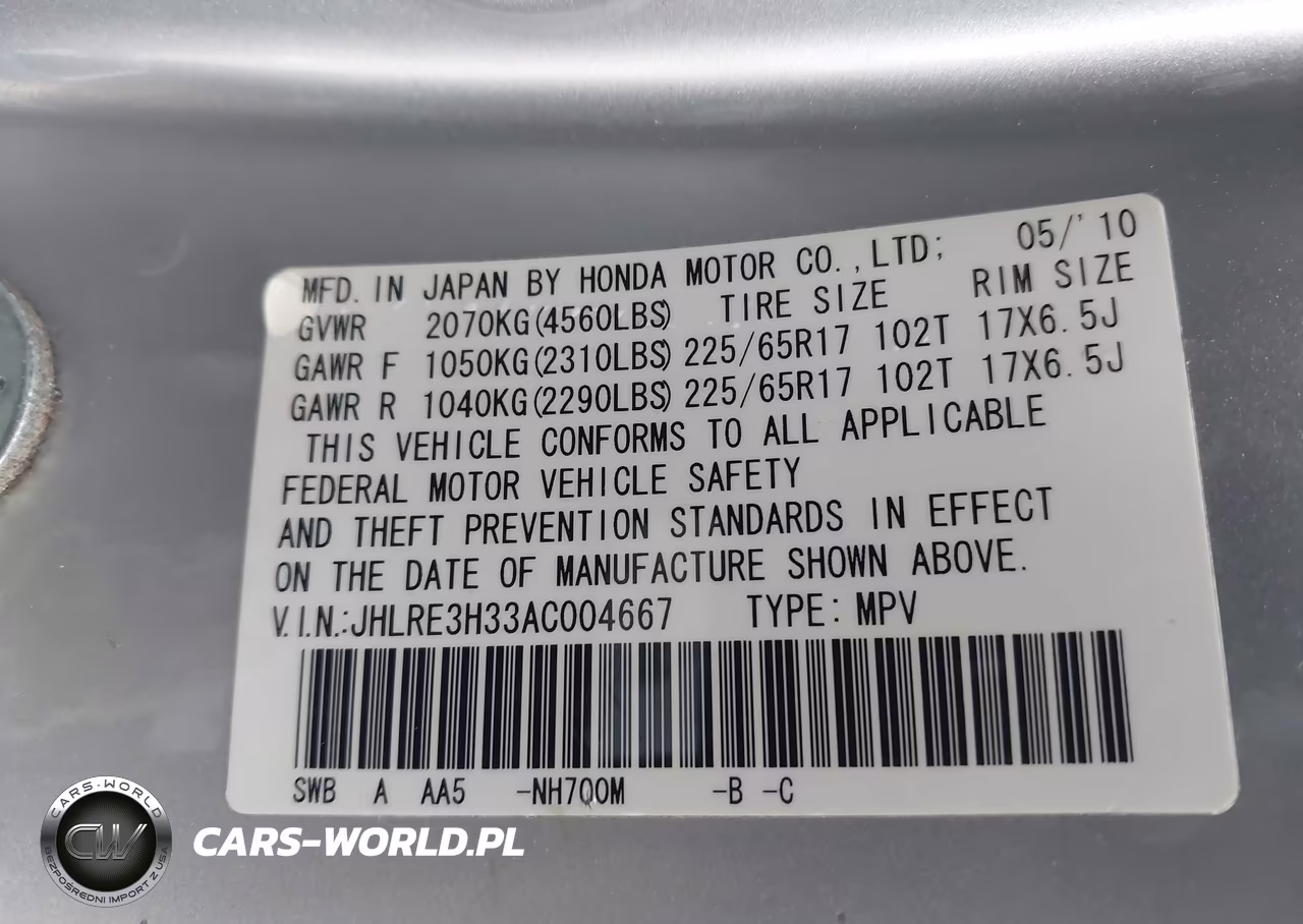 2010 Honda Cr-V Lx VIN:JHLRE3H33AC004667 - 9