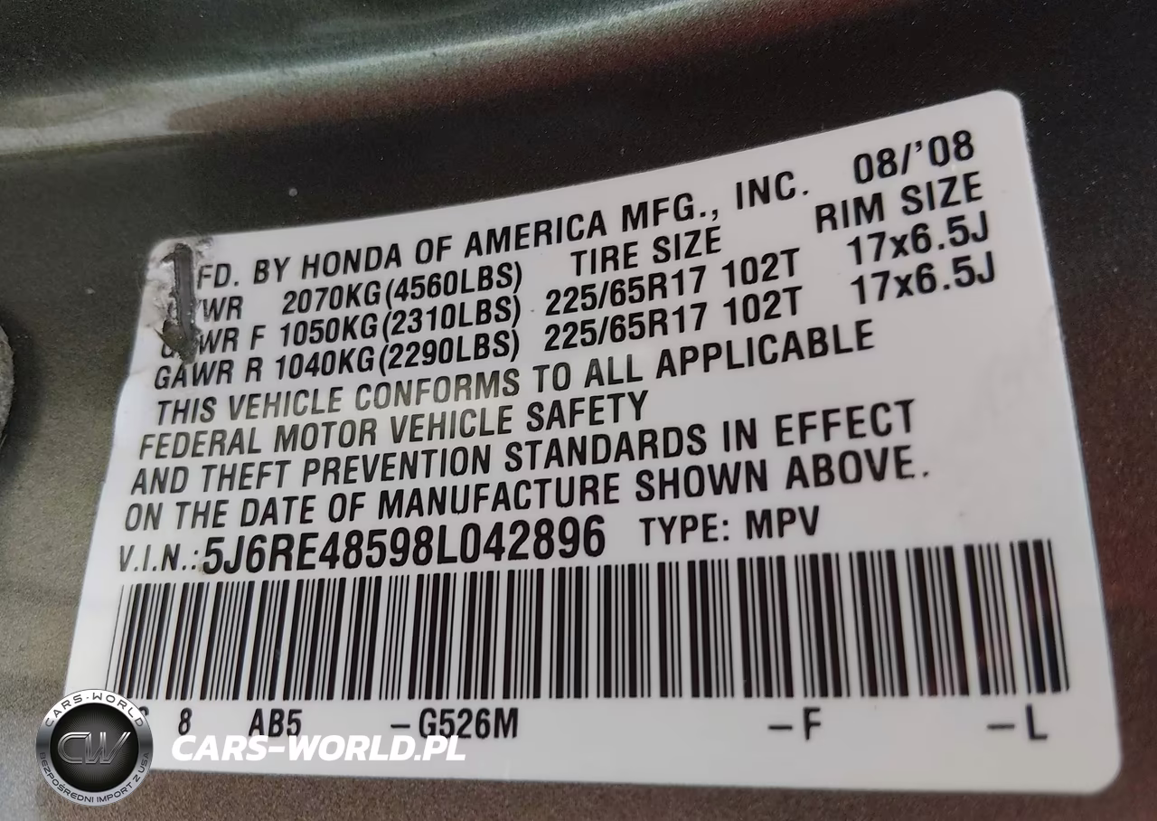 2008 Honda Cr-V Ex VIN:5J6RE48598L042896 - 9