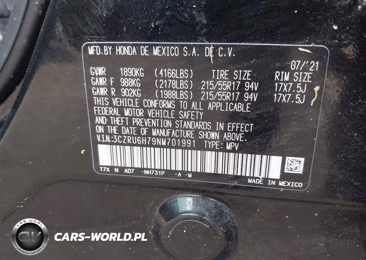 2022 Honda Hr-V Awd Ex-L VIN:3CZRU6H79NM701991 - 9