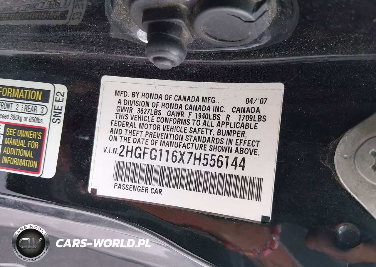 2007 Honda Civic Lx VIN:2HGFG116X7H556144 - 9